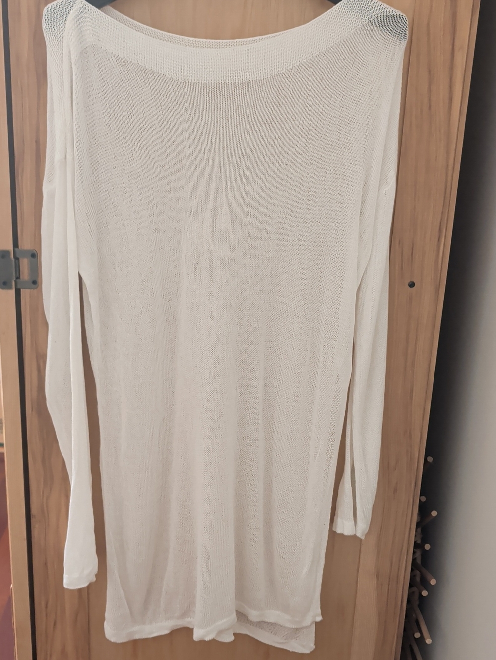 Lightweight White Women’s Knit Boatneck Sweater Cover Up One Open Side